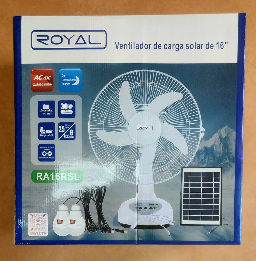 VENTILADOR RECARGABLE/SOLAR 16" ROYAL