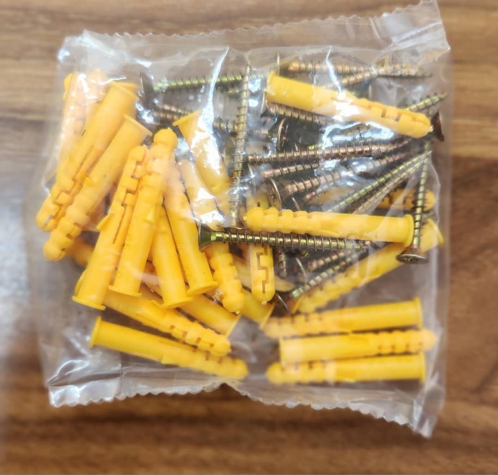 EXPANSIÓN PLÁSTICA AMARILLA DE 6 X 40MM CON TORNILLO, BOLSA 25 JUEGOS.