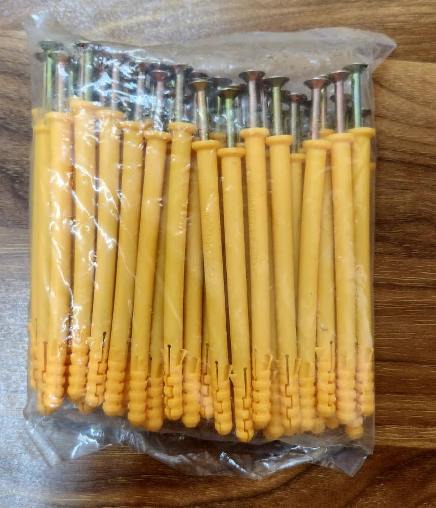 EXPANSIÓN PLÁSTICA AMARILLA DE 8 X 120MM CON TORNILLO, BOLSA 50 JUEGOS.