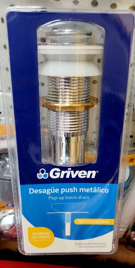 DESAGUE PUSH METALICO SIN REBOSADERO, MARCA GRIVEN