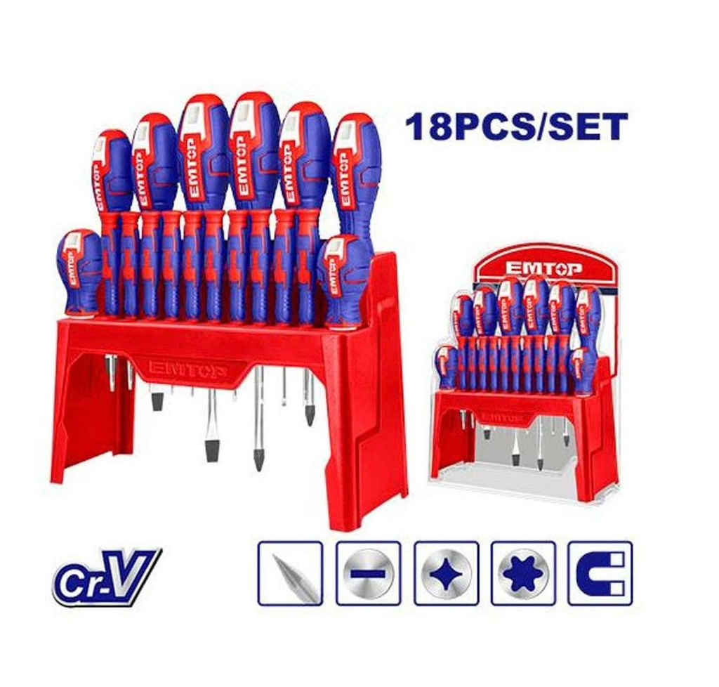 Juego de 18 destornilladores y destornilladores de precisión (18 Pcs screwdriver and precision screwdriver set). ESST1802