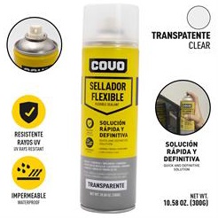 SELLADOR FLEXIBLE DE SILICONA, TRANSPARENTE, MARCA COVO.