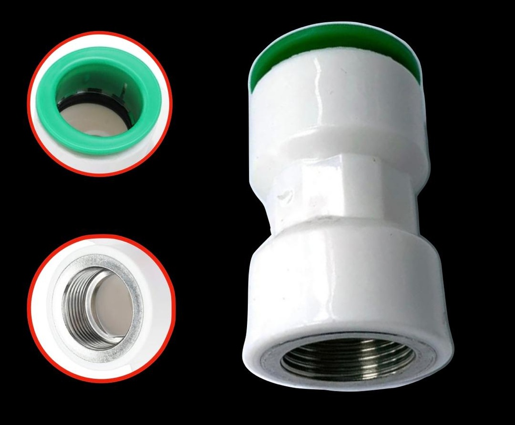 NUDO PLÁSTICO DE 1/2" X 1/2" DE DIÁMETROS CON CONECTOR RÁPIDO EN UN EXTREMO Y ROSCA HEMBRA EN EL OTRO
