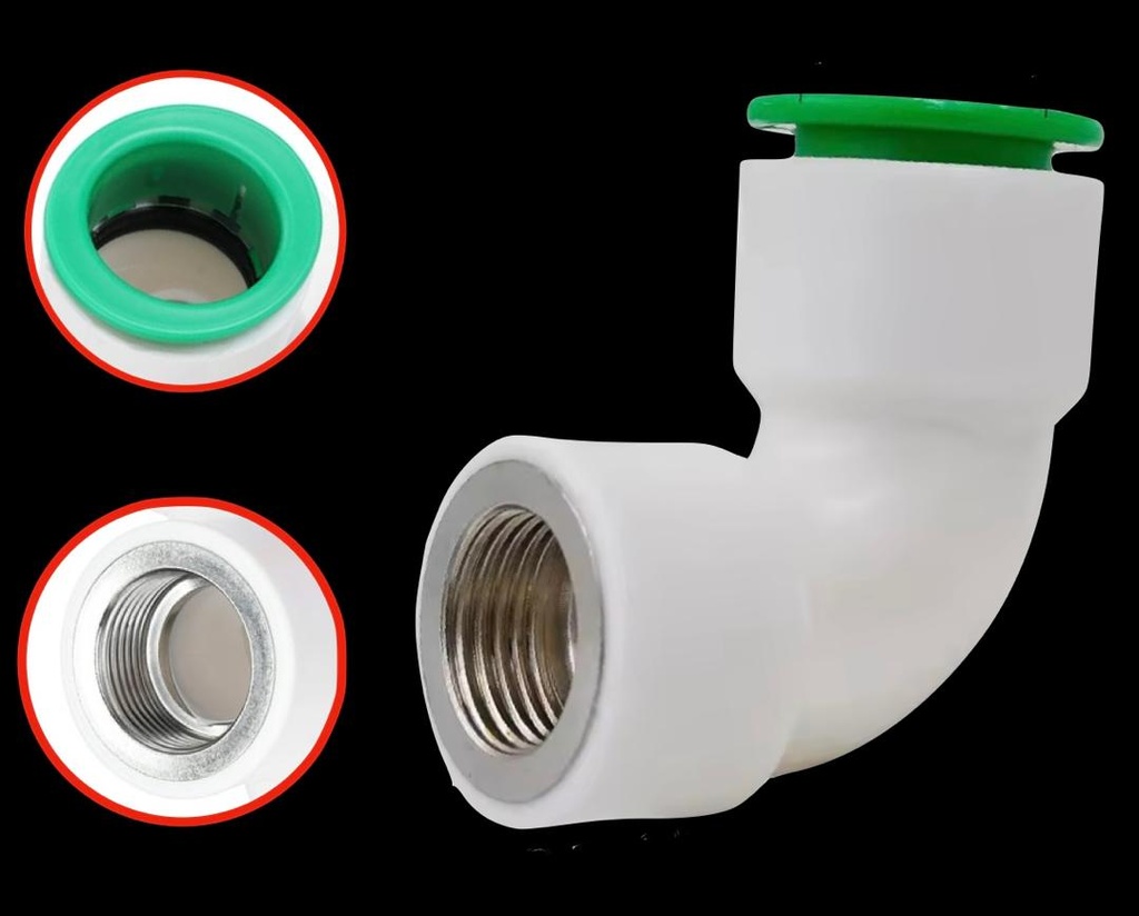 CODO 90 GRADOS PLÁSTICO DE 3/4" X 1/2" DE DIÁMETROS CON CONECTOR RÁPIDO EN UN EXTREMO Y ROSCA HEMBRA EN EL OTRO