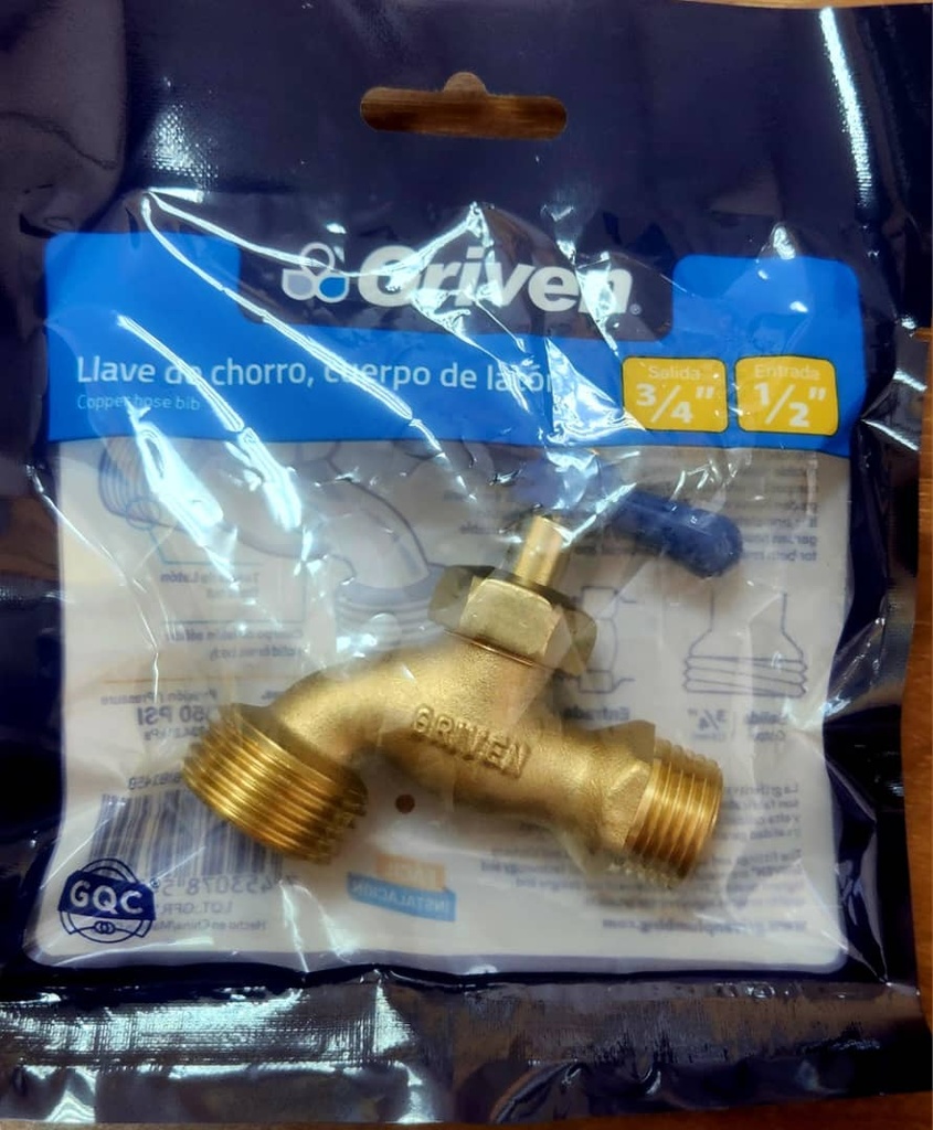 LLAVE DE CHORRO 1/2", MARCA GRIVEN