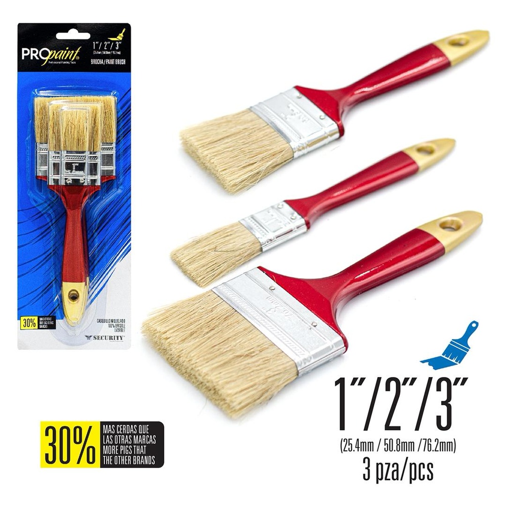 JUEGO DE BROCHAS PARA PINTAR X3 PIEZAS, MARCA PRO PAINT.