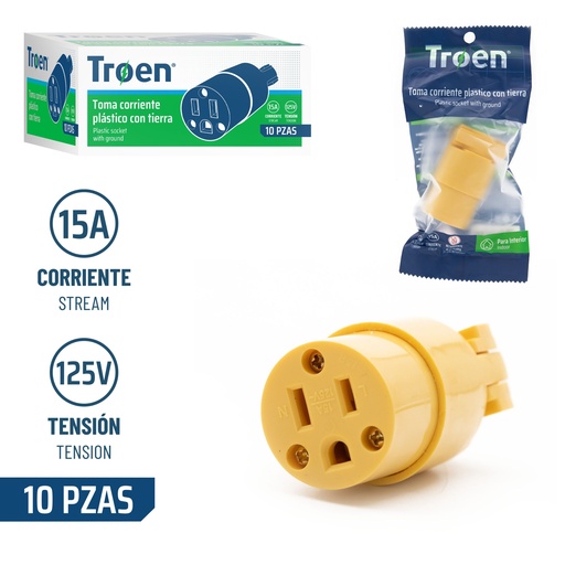 [DQ-023-O] ENCHUFE BLINDADO CON TIERRA, MARCA TROEN