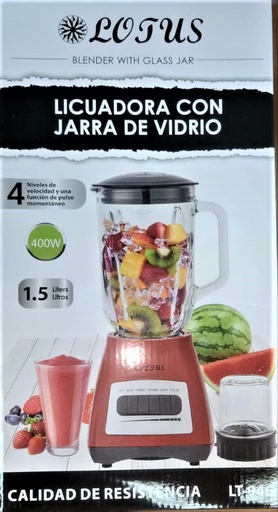 [LT-946] LICUADORA ROJA 2 IN 1 1.5LTR CON JARRA DE VIIDRIO